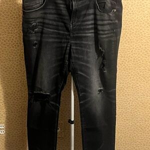 American Eagle Airflex Men's Black Distressed Jeans with holes